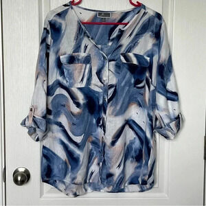 JM Collection 100% Linen Multicolored Top Ouse 3/4 Sleeve Rollup Size 12